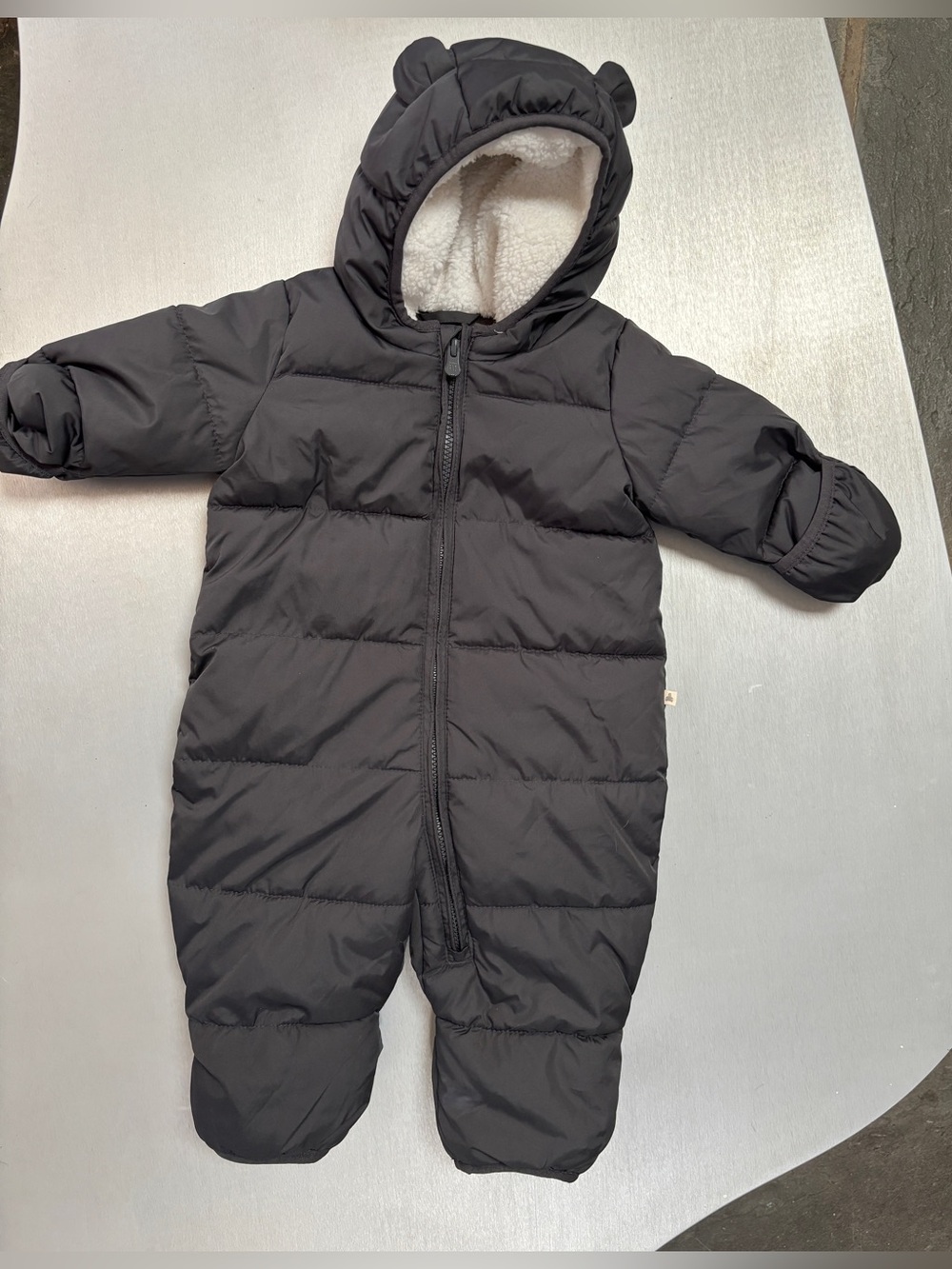 GAP Gray Puffer Baby One-Piece Snowsuit with Hood and ears